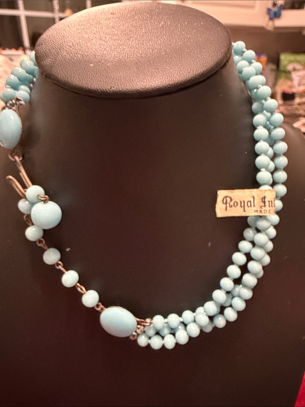 Royal International vintage with tags Light Blue Beaded choker 12”-14”